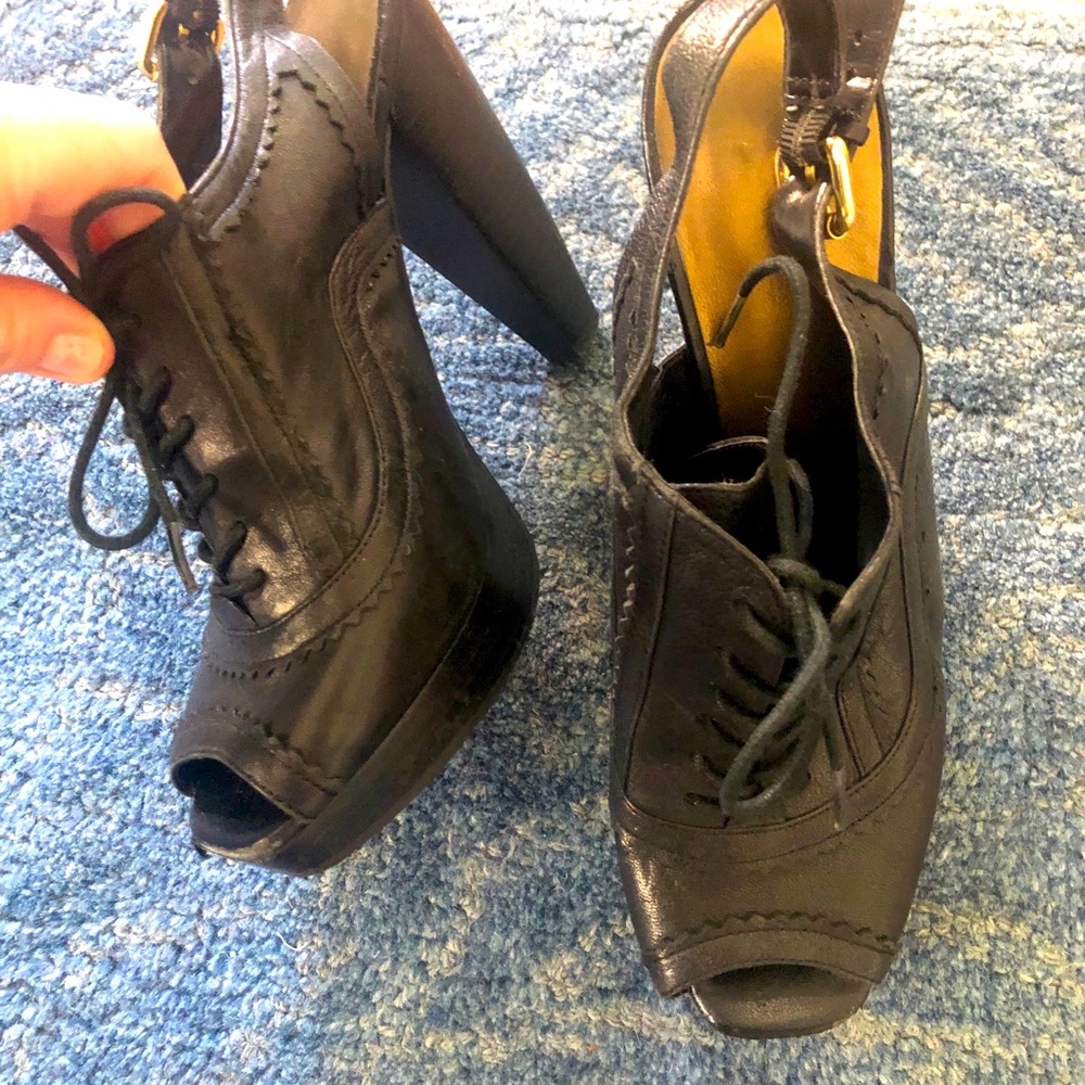 Nice west peep toe lace up platform heel shadow